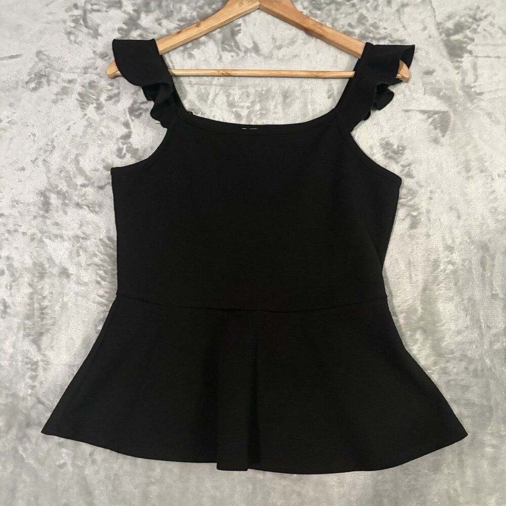 Annabelle Size Medium Ruffle Bow Back Tank Top Black Flared Sleeveless